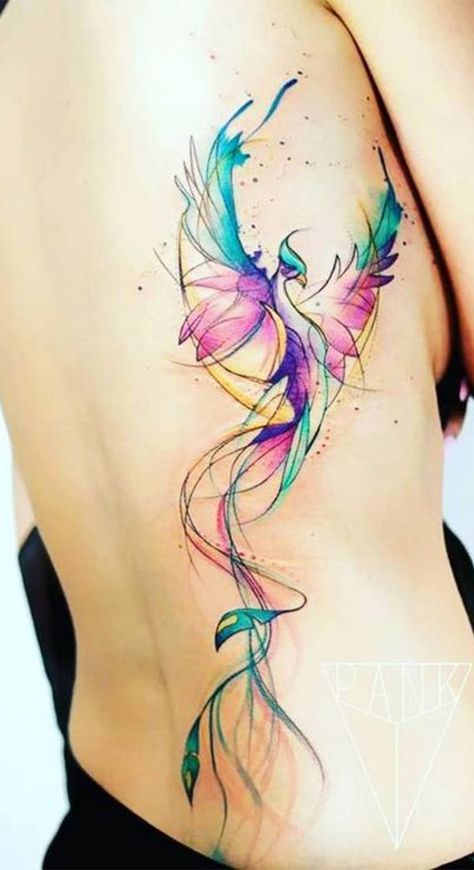 Watercolor Phoenix Tattoo, Phoenix Tattoo Ideas, Phoenix Tattoo Feminine, Small Phoenix Tattoos, Phönix Tattoo, Phoenix Tattoo Design, Inspiration Tattoos, Side Tattoos, Phoenix Tattoo