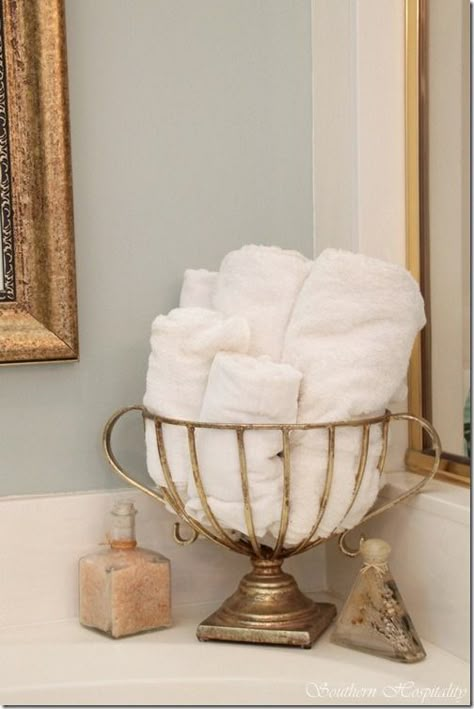 Bathroom Counter Towel Display, Bathtub Decor Ideas Around The, Display Towels In Bathroom, Towels In Bathroom, Display Towels, Towel Display, Bathroom Towel Decor, Guest Hand Towels, Bathtub Decor