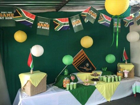 Springbok Rugby Party, South Africa Party, Rugby Party, Africa Party, Rugby Birthday, Springbok Rugby, Birthday Cup, Rugby World Cup, Family Birthdays