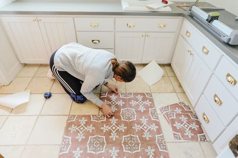 How To: Laying Peel and Stick Tile over the Bathroom Floor! - Chris Loves Julia Tile Over Tile, Sticky Tile, Peel And Stick Floor, Painting Countertops, Tiles For Bathroom, Chris Loves Julia, Peel And Stick Vinyl, Peel And Stick Tile, Diy Flooring