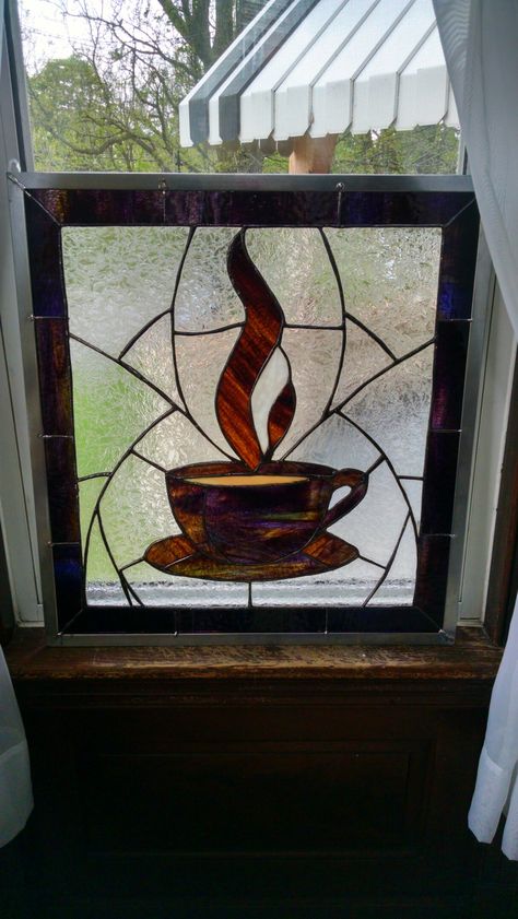 Coffee Stained Glass Pattern, Stained Glass Coffee Cup, Coffee Mosaic, Glass Still Life, Stained Glass Project, Coffee Restaurant, Stain Glass Patterns, Stained Glass Patterns Free, Glass Fusion Ideas