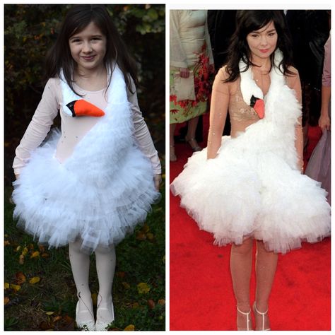 Bjork swan dress costume Björk Swan Dress, Bjork Swan Dress, Nursery Rhyme Costume, Swan Nursery, Swan Party, Swan Dress, Beautiful Swan, Cute Halloween Costumes, Halloween Autumn