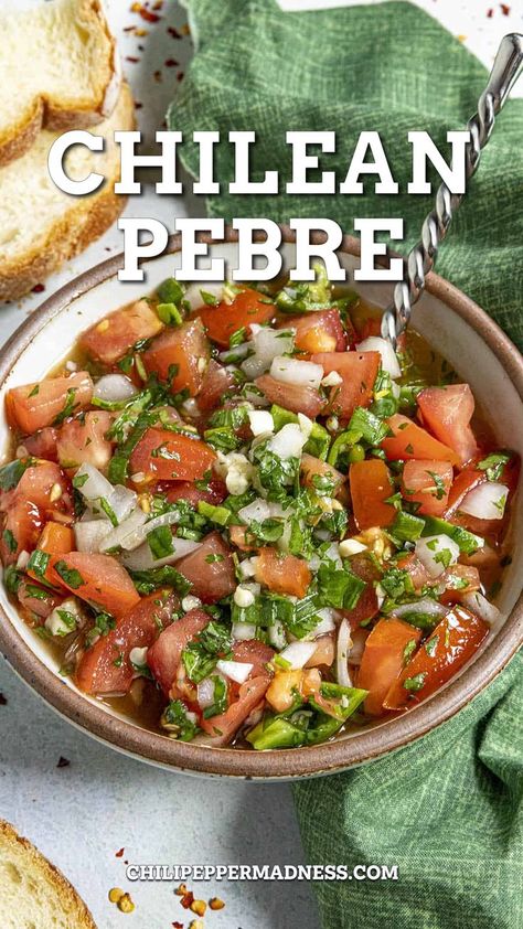 Making homemade Chilean pebre the easiest way. Chilean Chicken Recipes, Chilean Pebre Recipe, Chilean Potato Salad, Chilean Food Traditional, Pebre Chileno Recipe, Easy Chilean Recipes, South American Appetizers, Authentic South American Recipes, South American Food Recipes