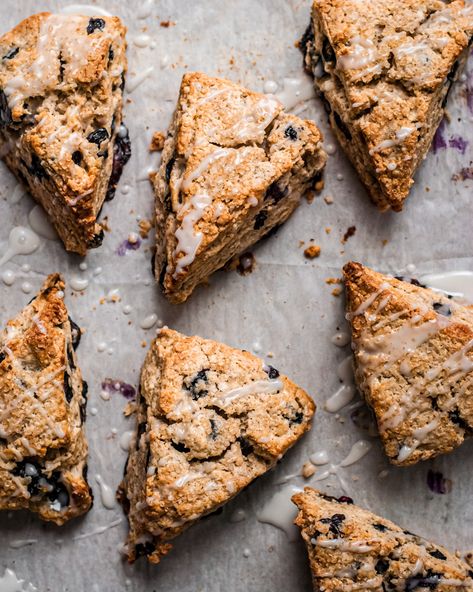 Blueberry Rye Scones Scone Photography, Scones Photography, Sourdough Scones, Ginger Loaf, Spring Recipe, Summer Breakfast, Blueberry Scones, Healthy Blueberry, Lemon Glaze