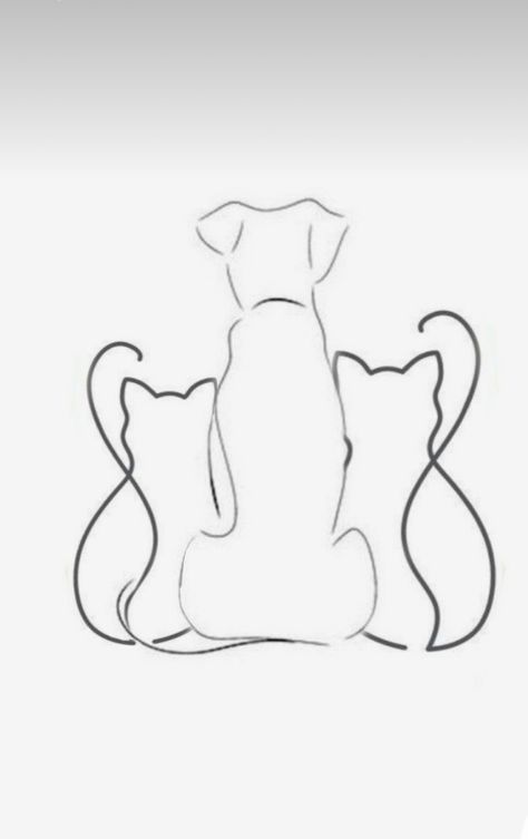 Dog And Cat Silhouette Tattoo, Cat And Dog Tattoo Designs, Minimalist Dog Tattoo Line Drawings, Cat Dog Tattoo, Dog And Cat Drawing, Embroidery Redwork, Cat Silhouette Tattoos, Cat Outline Tattoo, Cat And Dog Tattoo