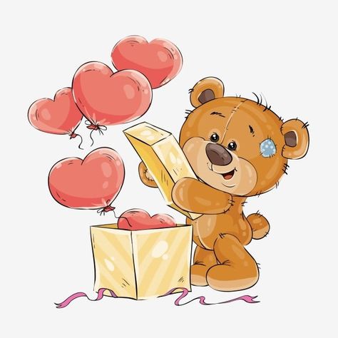 Teddy Bear Cartoon, Happy Balloons, Teddy Bear Pictures, Heart Template, Brown Teddy Bear, Tatty Teddy, A Teddy Bear, Celebrate Love, Heart Balloons