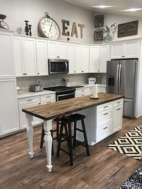 Slim Kitchen Island Ideas, Kitchen Island Near Wall, Long Narrow Kitchen Island Ideas, Eat In Counter Ideas, Farmhouse Kitchen Small Island, Kitchen Island Long Narrow, Kitchen Island Ideas For Narrow Kitchens, Island To Table Kitchen, Kitchen Island With Stools On End