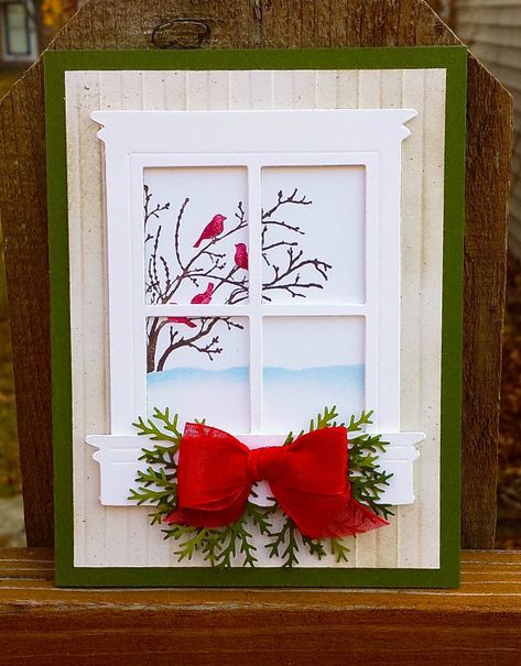 Christmas Window Cards Handmade, Framed Cards Ideas, Window Christmas Cards, Window Cards Handmade, Christmas Window Cards, Christmas Card Layouts, Holiday Cards Handmade, Stamped Christmas Cards, Decorating For Christmas