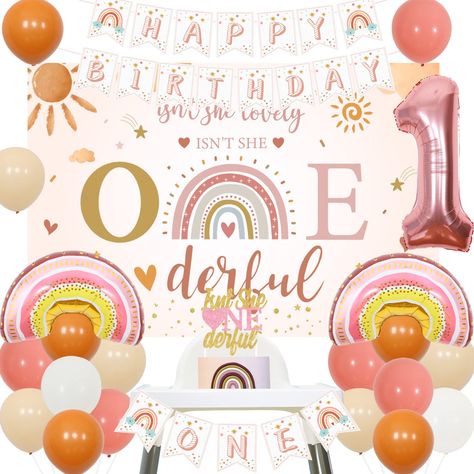 PRICES MAY VARY. Boho Rainbow 1st Birthday Decorations: Include isn’t she lovely isn’t she onederful backdrop 5*3 ft, boho rainbow happy birthday banner, isn’t she onderful cake topper, boho rainbow high chair banner, number 1 foil balloon 32”, 2pcs boho rainbow foil balloons, 16pcs latex balloons 12”. Boho Design: Isn't she lovely isn't she onederful decorations are designed as boho rainbow patterns, will add a bohemia atmosphere for girls 1st birthday party. High Quality: Isn't she lovely isn' Onederful Backdrop, Boho Rainbow 1st Birthday, Isn't She Onederful, Rainbow Birthday Decorations, Rainbow 1st Birthday, Rainbow First Birthday, Birthday Photo Banner, First Birthday Party Decorations, 1st Birthday Party Themes