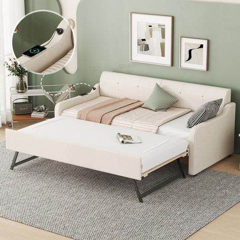 PRICES MAY VARY. Linen 🥇【Space-saving Upholstered Daybed】Upholstered in linen fabric,features a backrest and two armrests with soft materials,this pop up trundle daybed is suitable for bedrooms, living rooms, guest rooms, and offices. 🥇【Twin Daybed with Pop-up Trundle】The twin size upholstered daybed comes with a convenient Pop-up trundle,offering a clever solution for small living spaces or guest rooms.The trundle bed can be laid directly on the ground,or it can be erected at the same height Upholstered Day Bed, Daybed With Pop Up Trundle, Extendable Daybed, Wood Sofa Bed, Daybed Upholstered, Pop Up Trundle, Twin Size Daybed, Daybed Frame, Home Office/guest Room