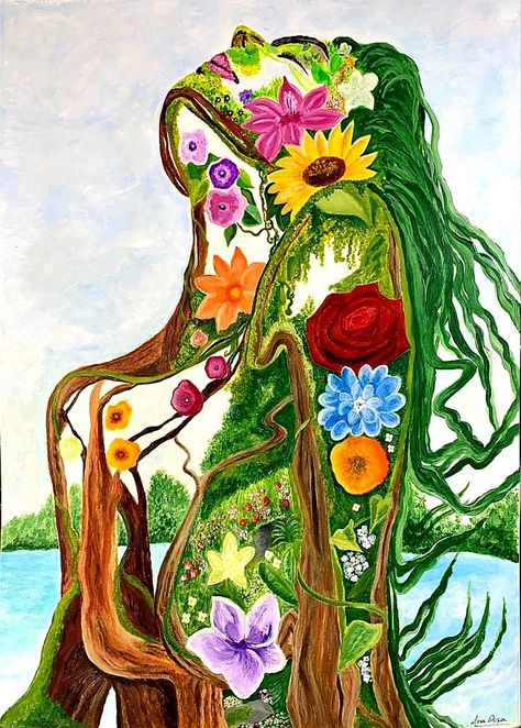 Mother Earth Art, A Strong Woman, Spiritual Artwork, Earth Art, Nature Drawing, Nature Art Painting, Mystical Art, Strong Woman, Hippie Art