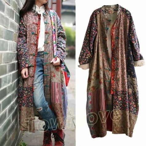 Women 100% Cotton Linen Folk Art Maxi Long Button Floral Loose Jacket Dress Coat | eBay Dress Coat Outfit, Womens Dress Coats, Qipao Dress, Floral Dresses Long, Dress Coat, Coat Outfits, Women Maxi, Loose Dress, Coat Fashion