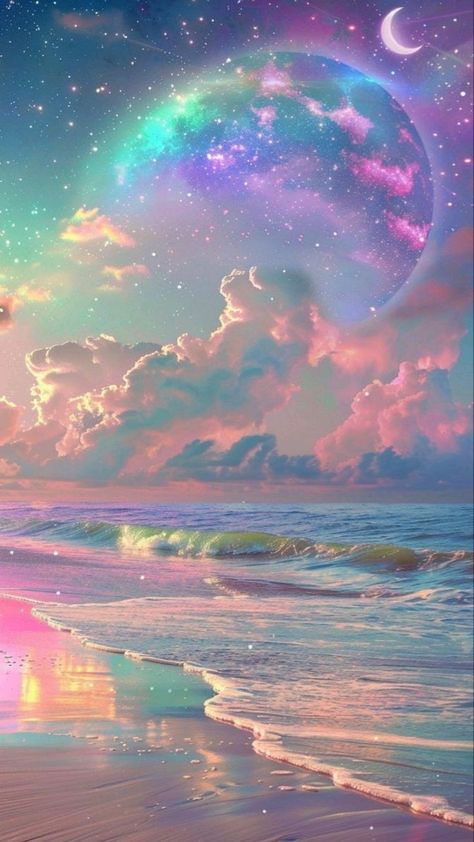 Galaxy Wallpaper Iphone Aesthetic, Rainbow Galaxy Wallpaper, Really Cool Backgrounds, Whatsapp Wallpaper Cute, Dreamy Artwork, Beautiful Art Pictures, Pretty Landscapes, Rainbow Wallpaper, Beautiful Landscape Wallpaper