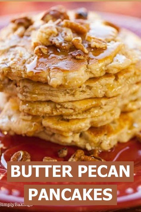 Pecan Pancakes Easy, Maple Pecan Pancakes, Unique Pancakes Ideas, Cinnamon Pecan Pancakes, Pioneer Woman Maple Pancake Cake, Pecan Pancake Recipe, Butter Pecan Pancakes, Butter Pecan Waffles, Pecan Pie Pancakes