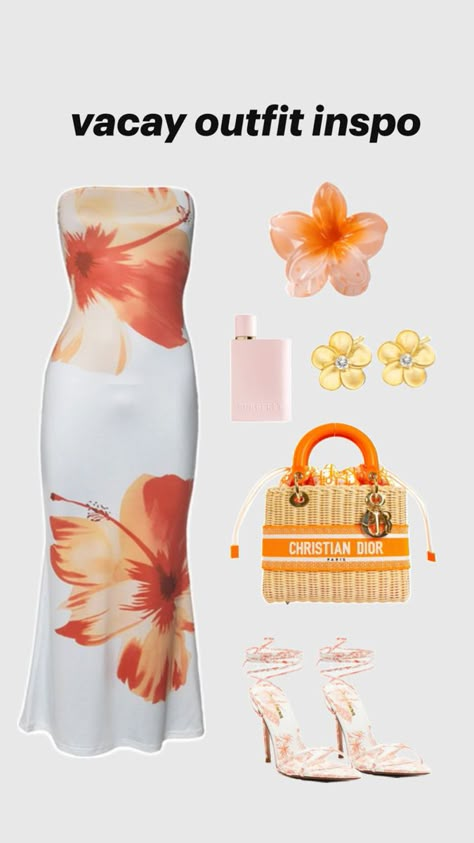 vacation outfit inspo Vacation Outfit, Summer Outfit, Dior, Orange, Outfit Inspo, White