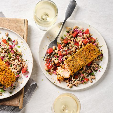 Lime and Coconut Salmon with Wild Rice Salad Recipe | Recipes from Ocado Coconut Salmon, Wild Rice Salad Recipe, Wild Rice Salad, Vegan Shopping, Cooked Rice, Salad Toppings, Rice Salad, Meal Deal, Wild Rice