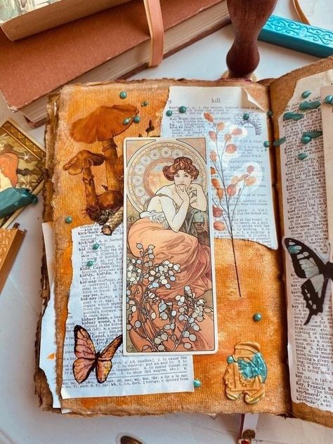 Art Journal Spreads Aesthetic, Eclectic Journaling, Art Journal Spreads, Journal Asethic, Junk Journal Spread Ideas, Junk Journal Spread, Reflections Drawing, Fairy Junk Journal, Fairy Journal