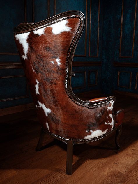 Cowhide Accent Chair, Cowhide Chairs, Cowhide Accents, Western Bar Stools, Cowhide Decor, Saddle Bar Stools, Bourbon Room, Western Gothic, Cowhide Chair