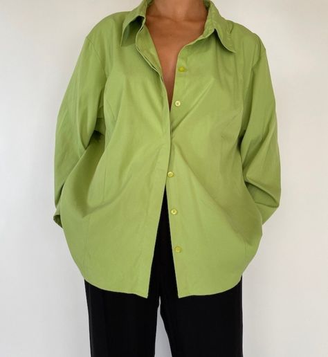 Lime Shirt Outfit, Thrifted Pieces, Off Shoulder Romper, Fits Inspo, Leaf Green, Linen Style, Women Shirt, Oversized Shirt, Fitness Inspo