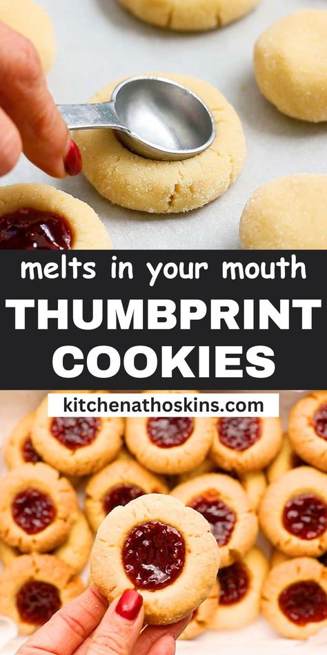 Raspberry Thumbprint Cookies are buttery, crisp yet tender and simply melts in your mouth. They are an all-time favorite cookie recipe, and are popular, especially during the holiday season. Best Thumbprint Cookies, Raspberry Thumbprint, Cardamom Cookies, Raspberry Thumbprint Cookies, Eggless Cookies, Almond Flour Cookies, Thumbprint Cookies Recipe, Raspberry Cookies, Cookie Recipes Unique