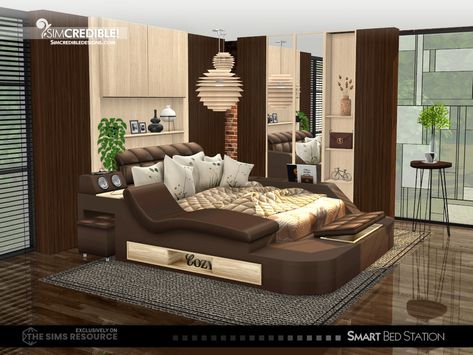 Sims 4 Modern Bed Cc, Patreon Sims 4 Cc Furniture Bed, Sims 4 Daybed, Functional Sims 4 Items, Sims 4 Urban Cc Furniture Bed, Bedroom In Living Room Ideas, Sims 4 Sofa Bed, Ts4 Functional Cc, Bedroom In Living Room