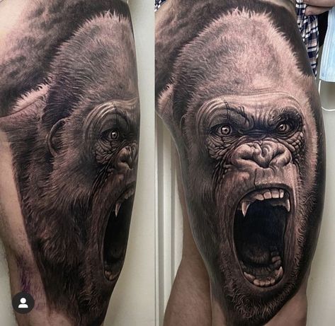 Pin em Tattoo ideas Small Gorilla Tattoo, Silverback Gorilla Tattoo, Tattoo Pierna Hombre, Silverback Tattoo, Holy Tattoos, Ems Tattoos, Tattoo Pierna, Spawn Comics, Earth Tattoo