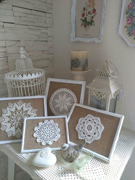 Framed Doilies, Doily Art, Crochet Wall Art, Doilies Crafts, Lace Crafts, Framed Pictures, Deco Boheme, Crochet Home Decor, Diy Farmhouse