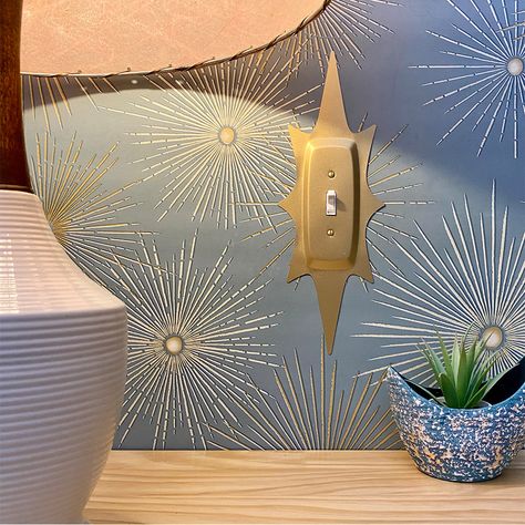 Art Deco Light Switch, Cool Light Switch Covers, Diy Switch Plate Covers Ideas, Gold Light Switch Cover, Light Switches Ideas, Switch Plates Ideas, Mid Century Light Switch, Brass Switch Plates, Atomic Age Design