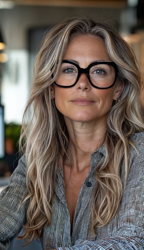 Attractive Older Woman, Best Color Glasses For White Hair, Older Woman Aesthetic, Middle Aged Woman Blonde Hair, Brown Haired Middle Aged Woman, Bangs For Older Women With Long Hair And Glasses, Pretty Middle Aged Woman, Blonde Woman In Her 40s, Middle Aged Woman Character Inspiration Blonde