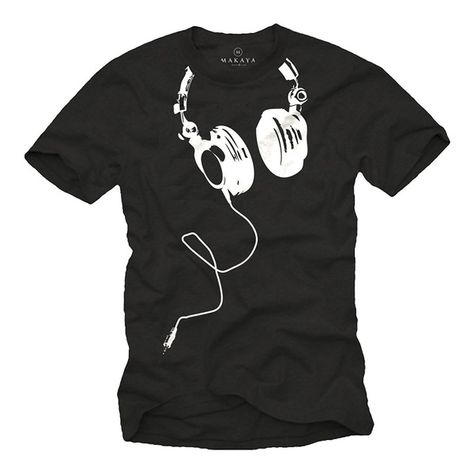 Dj Setup, Tshirt Printing Design, Tee Shirt Fashion, T Shirt Painting, Music Tees, Black Headphones, Tee Shirt Homme, Men's Graphic T Shirt, Recording Studio