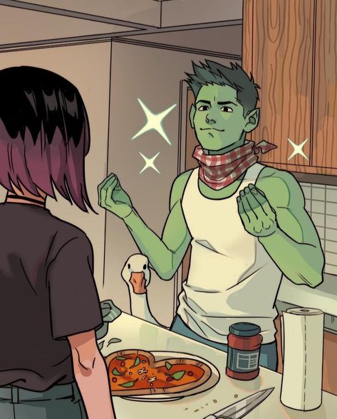 Gabriel Picolo Raven And Beast Boy, Teen Titans Drawings, Gabriel Picolo, Learning How To Cook, Teen Titans Love, Raven Fanart, Raven Beast Boy, Original Teen Titans, Drawing Comics