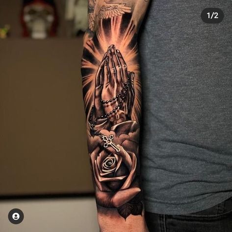 Rip Tattoos For Dad, Praying Hands Tattoo, Half Sleeve Tattoos Forearm, Christ Tattoo, Cross Tattoo For Men, Cool Arm Tattoos, Forearm Sleeve Tattoos, Religious Tattoo, Cool Forearm Tattoos