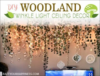 Looking for unusual inexpensive ceiling decorating ideas? Learn how to make our woodland twinkle light ceiling decor project. It's breathtaking! SEE FULL PROJECT & ALL PHOTOS HERE First, put up the icicle twinkle lights. This was done using a stapler, being VERY CAREFUL not to staple into the wire. These will pull out easily later. We stapled them randomly as we went. There was no method to hanging the twinkle lights. We just placed them how we thought looked good. We purchased… Enchanted Forest Living Room, Nature Bedroom, Countertop Makeover, Diy Woodland, Forest Room, Canopy Bed Diy, Small Dragon, Book Corner, Diy Pantry