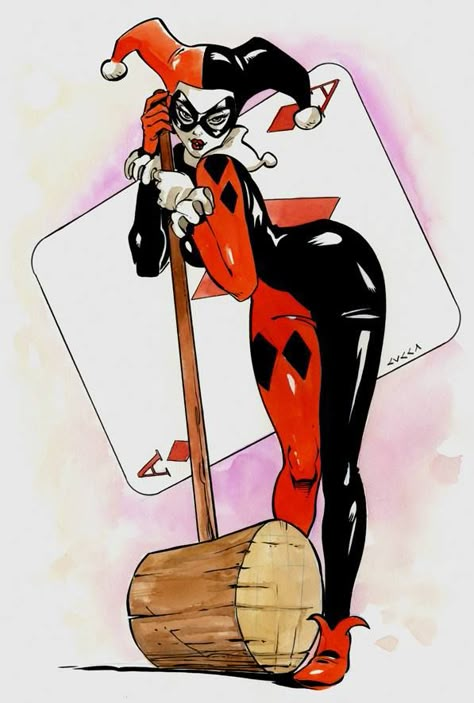 Harley Quinn Pin Up Tattoo, Harley Quinn Character Design, Comic Book Harley Quinn, Harley Quinn Jester, Harley Quinn Sketch, Harley Quinn Tattoo, Harley Ivy, Harley Quinn Drawing, Comic Tattoo