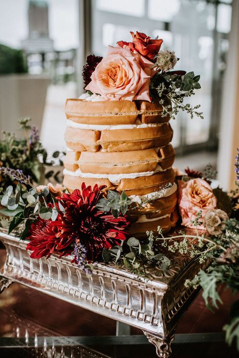 Waffle Cake with Fall Flower Accents - by Belli Fiori, St. Louis Wedding Florist Waffle Wedding, Cake Rack, Wedding Cake Alternatives, Waffle Cake, Floral Wedding Cakes, Chocolate Wedding Cake, Wedding Cake Rustic, Fall Wedding Cakes, Fall Flower