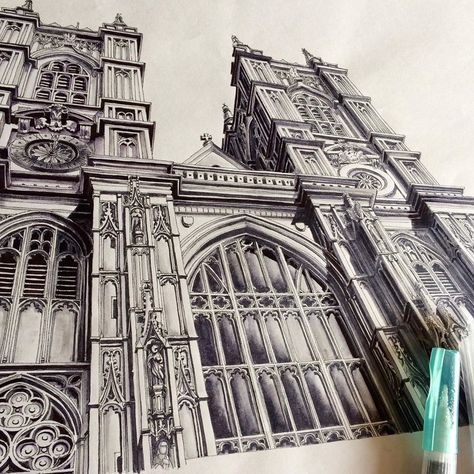 Westminster Abbey London. Architectural Travel Drawings and Painting. Click the image, for more art by Rihiko Westminster Abbey London, Architecture Artists, Aquarelle Painting, Wall Collage Decor, Watercolor Blog, Pen Art Drawings, Travel Drawing, Study Design, Art Drawings Sketches Creative