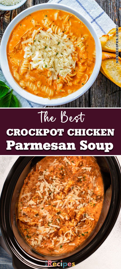 This Crockpot Chicken Parmesan Soup is everything you love and that is good about chicken. Not only is it made in a crock pot which makes it very simple but it’s also full of tasty goodness. Crock Pot Dinner Recipe, Most Popular Crockpot Recipes, Crockpot Only Recipes, Cajun Chicken Soup Recipes, Crockpot Simple Recipes, Crockpot Chicken Parm Soup, Crockpot Creamy Soup Recipes, Slow Cooker Chicken Parmesan Soup, Fall Meals Dinners Crockpot