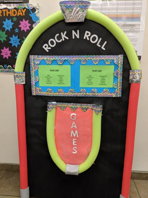 Our School Rocks Theme, Diy Rock N Roll Decor, Rock N Roll School Theme, Rock And Roll School Theme, Rock And Roll Theme Party, Assisted Living Crafts, School Year Themes, Rock Star Theme, Homecoming Floats