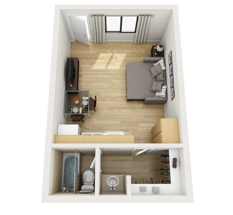 Studio & 1 Bedroom Apartments for Rent in Layton, UT | Overlook at Sunset Point Mini Studio Apartment, Tiny Studio Apartments Layout, Studio Apartment Floor Plans, Studio Floor Plans, Decor Ideas For Apartments, Mini Apartments, Studio Floor, One Room Apartment, Mini Studio