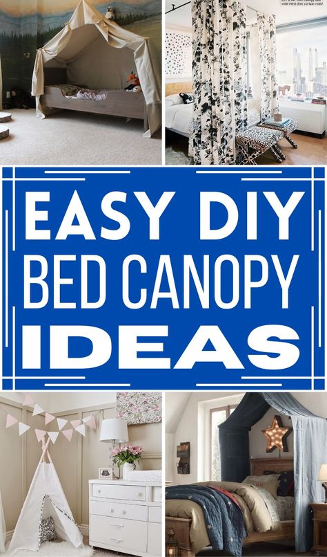 21 DIY Bed Canopy Ideas For A Dreamy Bedroom - DIY Crafts How To Create A Canopy Ceiling, How To Make A Bed Canopy Diy, Diy Bed Canopy Ideas, Bed Nets Ideas, Diy Bed Canopy For Kids, How To Make A Canopy For A Bed, Diy Canopy Bed For Kids, Witchy Goth Bedroom, Loft Bed Curtains Diy