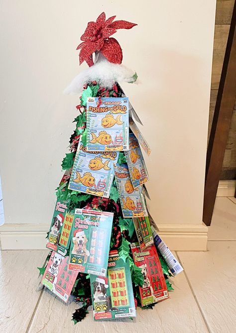 Scratchie Lottery Ticket Gift Tree — CraftBits.com Lottery Ticket Xmas Tree, Christmas Tree Lottery Tickets, Christmas Lottery Tree, Lotto Christmas Tree, Diy Lottery Ticket Tree, Scratch Ticket Tree, Scratchers Christmas Gift Ideas, Lottery Ticket Bouquet Christmas, Lottery Christmas Tree