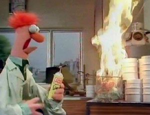 Beaker! Justin's alter ego.. Much like Justin, the kitchen has spontaneously caught fire while he is in it. Lol Beaker Muppet, Lab Humor, Pharmacy Humor, Disney Board, The Muppet Show, Medical Laboratory, Jim Henson, Reaction Pictures, Type 1