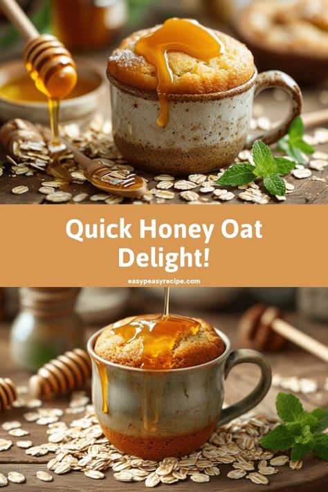 A cozy honey and oat mug cake drizzled with honey, surrounded by oats and a sprig of mint. Oat Flour Mug Cake, Honey Mug Cake, Oat Mug Cake, Healthy Mug Recipes, Mug Cake Healthy, Batch Recipes, Mug Cake Recipe, Pot Recipes Healthy, Oatmeal Cake