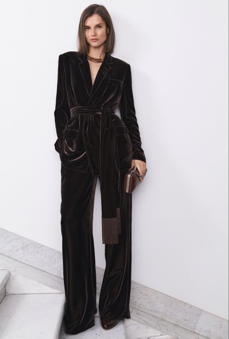 Ralph Lauren Fall 2020, Ralph Lauren Fall, Deep V Dress, Velvet Jumpsuit, Velvet Suit, Vogue Russia, Ralph Lauren Collection, New Classic, Vogue Paris