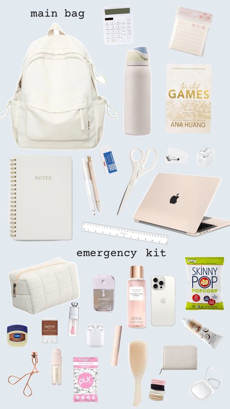 back to school season essentials you NEED It Girl School Essentials, Stuff For School Bags, Backpack Inspo School Aesthetic, Back To School Makeup Products, What To Put In Locker, Uni Stationary Essentials, School Bag Needs, School Bag Essentials Aesthetic, Back To School Wishlist