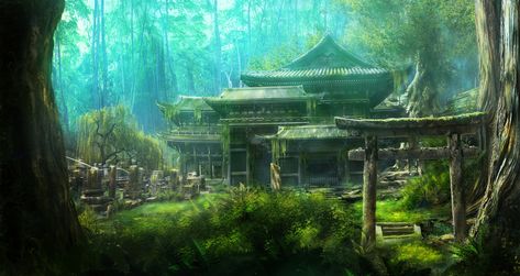 Shrine Concept Art, Abandoned Shrine, Shrines Art, Paintings Abstract, Pencil Sketches, Fantasy Pictures, Creative Arts, Fantasy World, Hd Wallpapers