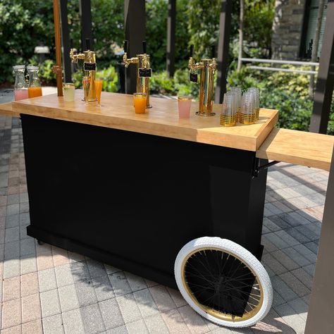 MOBILE BAR - BART CART - FOLDABLE BEVERAGE CART Introducing the versatile and stylish Black Mobile Bar, meticulously crafted by WoodBePerfectFlorida to enhance your hosting experience. With its sleek design, premium materials, and thoughtful features, this mobile bar is a must-have for any event. * The Black Mobile Bar boasts a spacious main body, providing ample storage and serving space for your beverages and essentials. Its dimensions make it perfectly suited for various settings, whether you Bridal Shower Bar Cart, Mobile Trailer Business, Black And Wood Bar, Mobile Bar Set Up, Trailer Bar Ideas, Diy Portable Bar, Portable Bar On Wheels, Mobile Bar Design, Mobile Bar Ideas