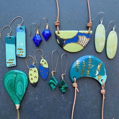 Melted Porcelain on Instagram: “Melted Porcelain + Mrs. Robinson’s Affair Jewelry are a lovely pair! 🌟All of our selling events in Seattle have been postponed but our…” Watercolor Jewelry, Mrs Robinson, Ceramics Jewelry, Beach Jewelry Boho, Ceramic Jewellery, Polymer Crafts, Beach Boho, Porcelain Jewelry, Clay Ideas