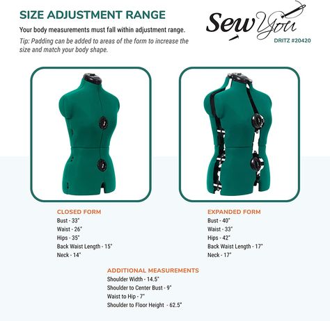 AmazonSmile: Dritz Sew You Adjustable Dress Form, Medium, Opal Green : Arts, Crafts & Sewing Custom Dress Form, Adjustable Dress Form, Sewing Dress Form, Adjustable Dress, Sewing Crafts Tutorials, African Clothing For Men, Dress Forms, My Sewing Room, Sewing Projects For Beginners