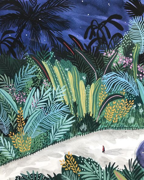 Angela Mckay on Instagram: “🌵🌚✨” Forest Digital Illustration, Rainforest Illustration Art, Jungle Graphic Illustration, Angela Mckay, Tropical Forest Illustration, Rainforest Plants Illustration, Art Tropical, Jungle Illustration, Garden Illustration